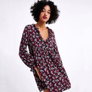 Zara Floral Printed Long Sleeve Dress Size Small NEW